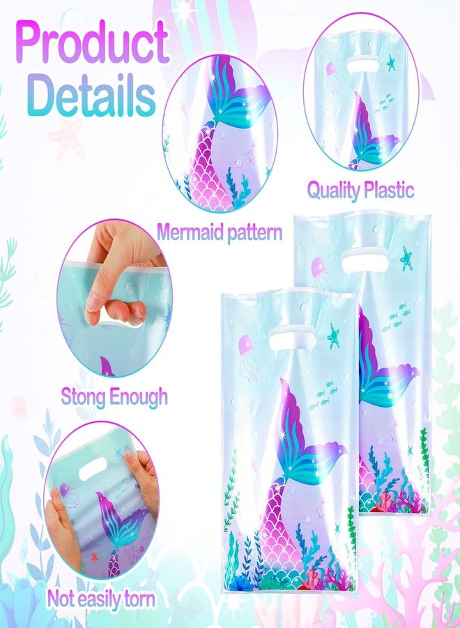 Matwsec 50 Pcs Mermaid Goodie Bags Plastic Gift Bag Christmas for Party Favor Under The Sea Goodie Bag Mermaid Tail Treat Bags with Handles for Candy Girls Kids Birthday - Image 3